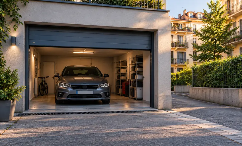 Box auto privato con la serranda aperta